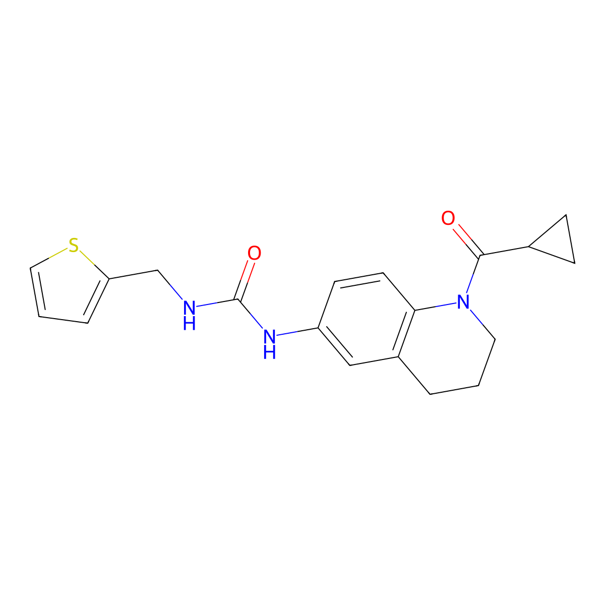 1-(1-(Cyclopropanecarbonyl)-1,2,3,4-tetrahydroquinolin-6-yl)-3-(thiophen-2-ylmethyl)urea molecular structure, CAS 1203415-98-8