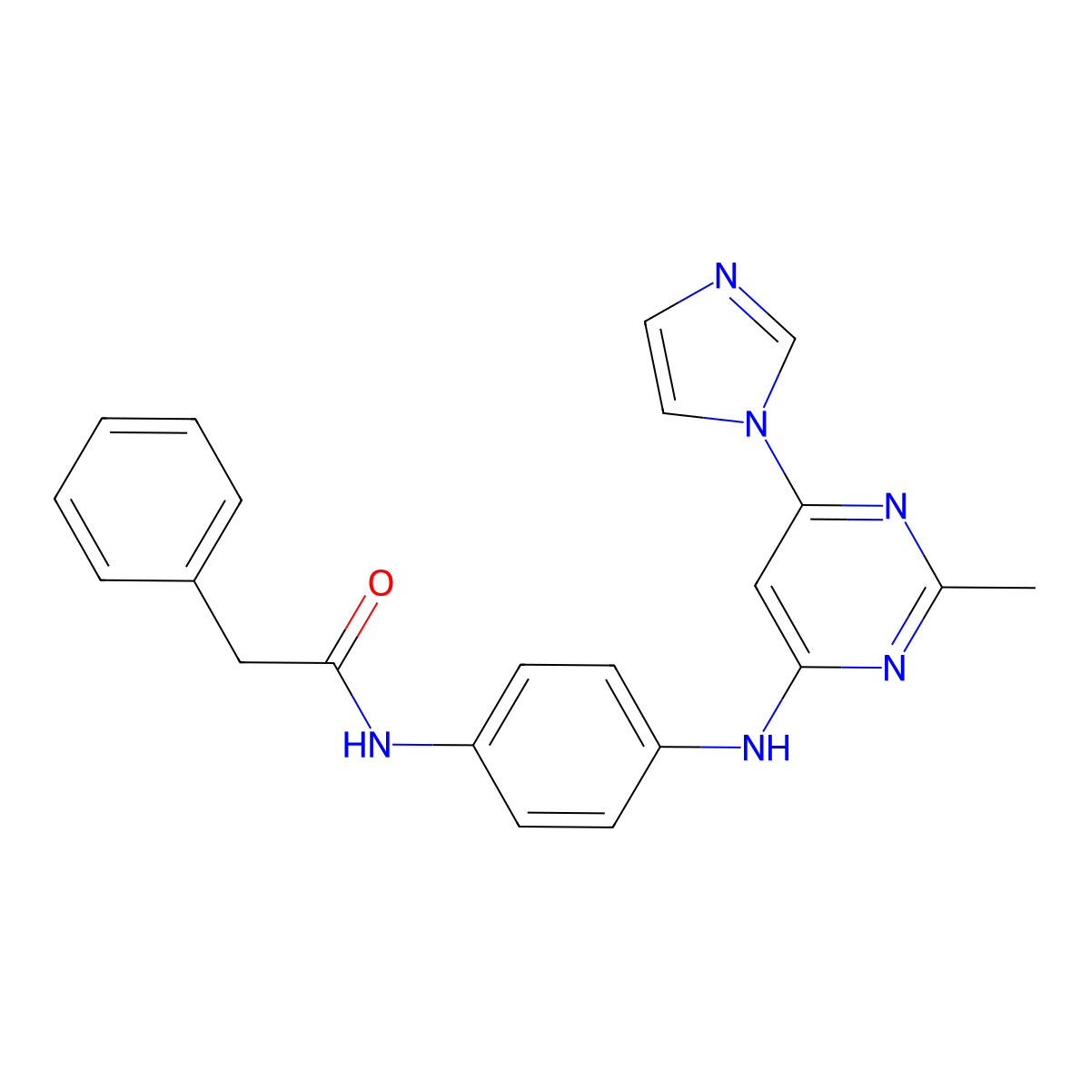N-(4-{[6-(1H-imidazol-1-yl)-2-methylpyrimidin-4-yl]amino}phenyl)-2-phenylacetamide molecular structure, CAS 1203416-21-0