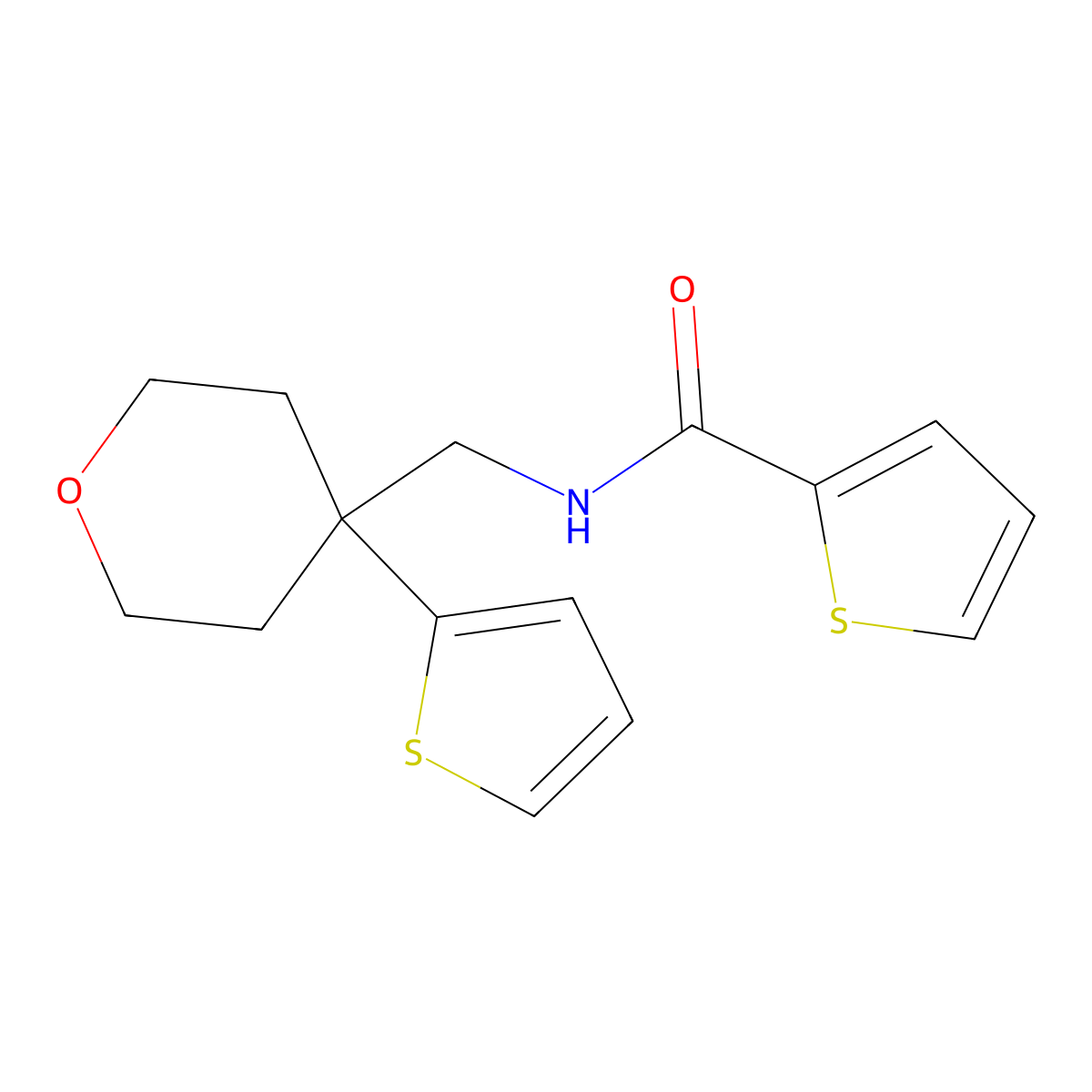 N-((4-(thiophen-2-yl)tetrahydro-2H-pyran-4-yl)methyl)thiophene-2-carboxamide molecular structure, CAS 1203416-51-6