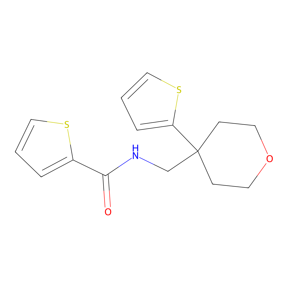 N-((4-(thiophen-2-yl)tetrahydro-2H-pyran-4-yl)methyl)thiophene-2-carboxamide molecular structure, CAS 1203416-51-6