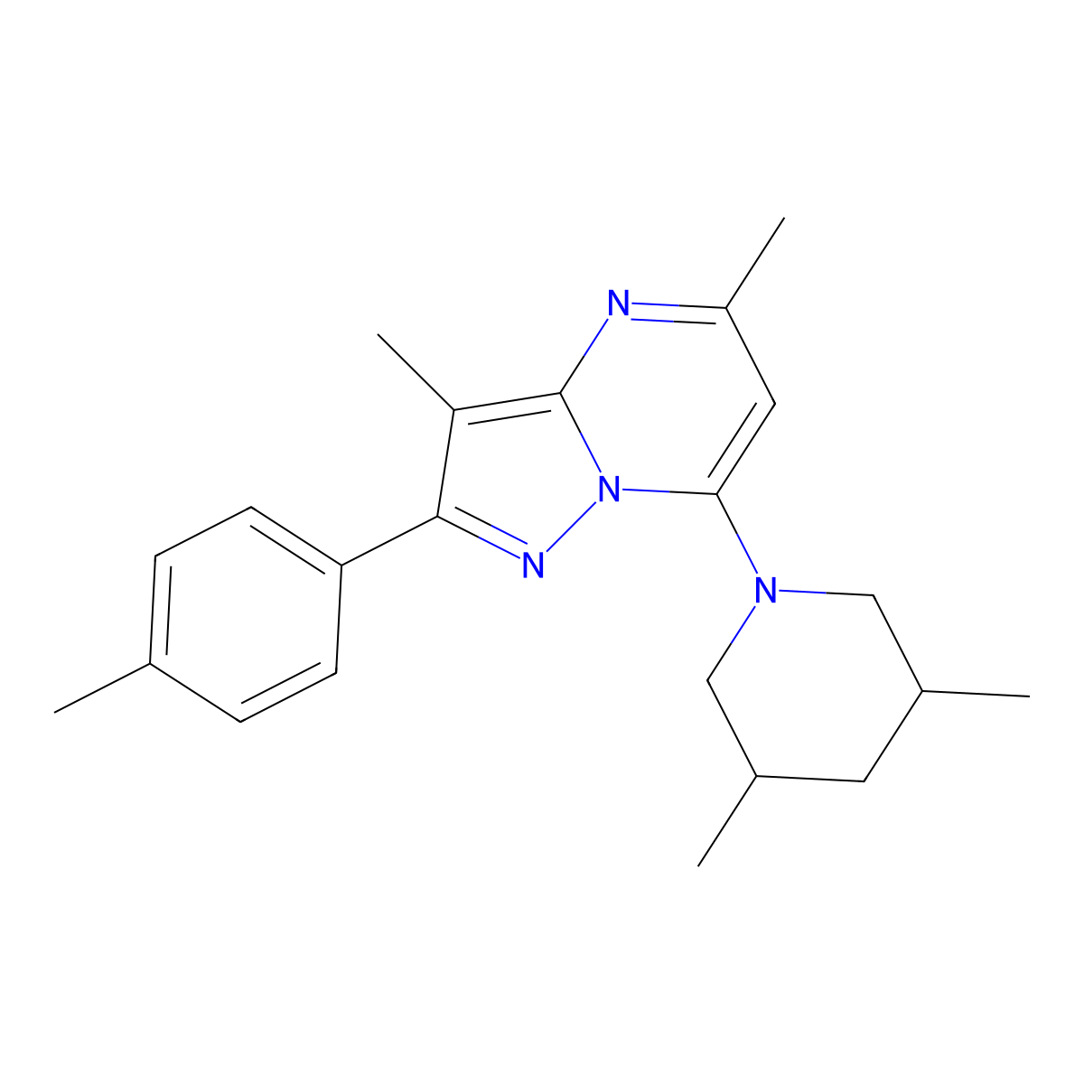 7-(3,5-Dimethylpiperidin-1-yl)-3,5-dimethyl-2-(4-methylphenyl)pyrazolo[1,5-a]pyrimidine molecular structure, CAS 1203416-58-3