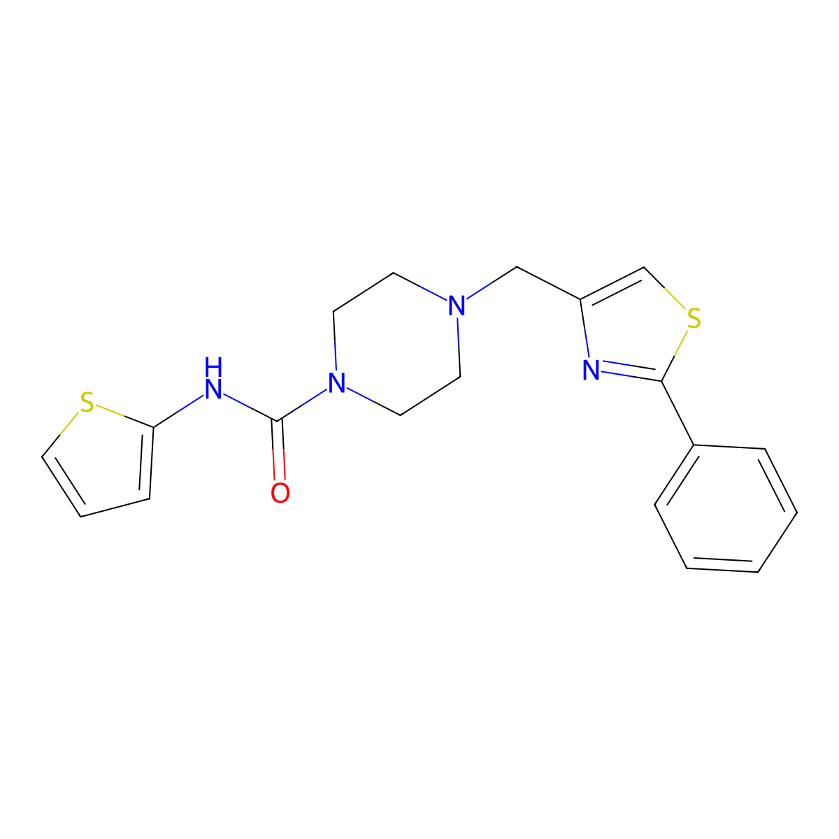 4-((2-phenylthiazol-4-yl)methyl)-N-(thiophen-2-yl)piperazine-1-carboxamide molecular structure, CAS 1203417-35-9