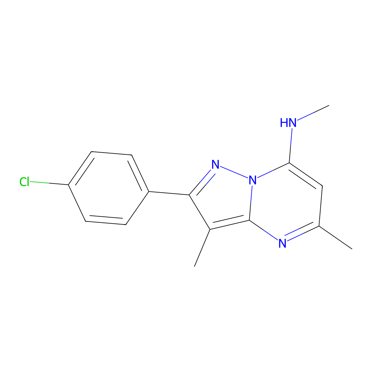 2-(4-chlorophenyl)-N,3,5-trimethylpyrazolo[1,5-a]pyrimidin-7-amine molecular structure, CAS 1203417-45-1