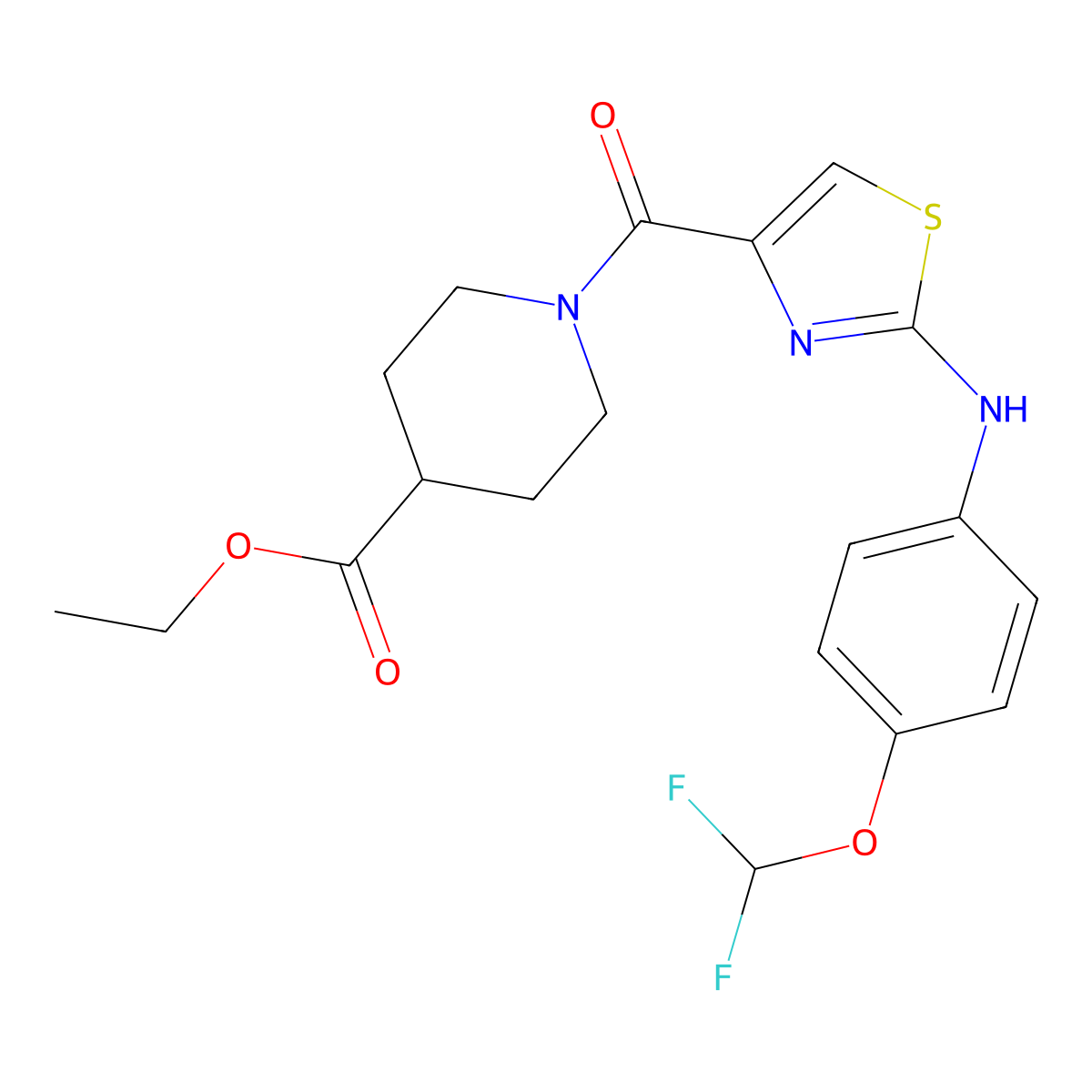 Ethyl 1-(2-((4-(difluoromethoxy)phenyl)amino)thiazole-4-carbonyl)piperidine-4-carboxylate molecular structure, CAS 1203417-46-2
