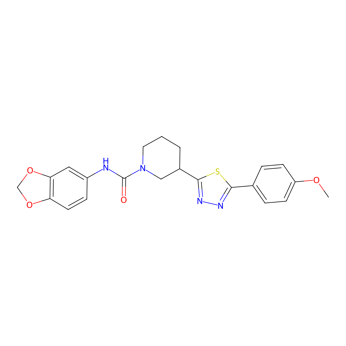 N-(benzo[d][1,3]dioxol-5-yl)-3-(5-(4-methoxyphenyl)-1,3,4-thiadiazol-2-yl)piperidine-1-carboxamide molecular structure, CAS 1203419-19-5