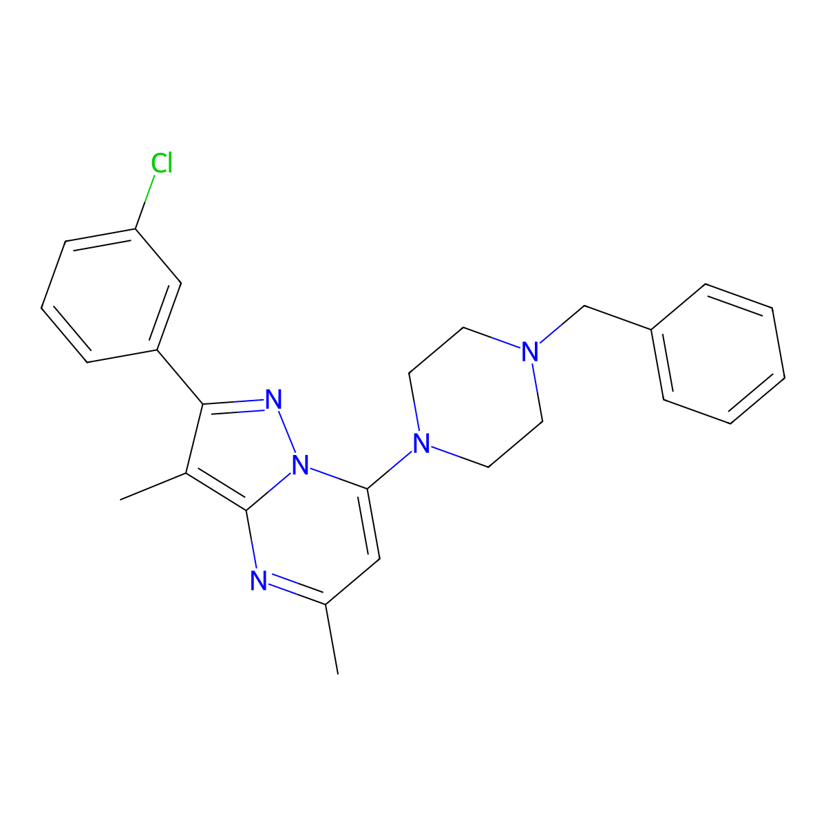 7-(4-Benzylpiperazin-1-yl)-2-(3-chlorophenyl)-3,5-dimethylpyrazolo[1,5-a]pyrimidine molecular structure, CAS 1203419-48-0