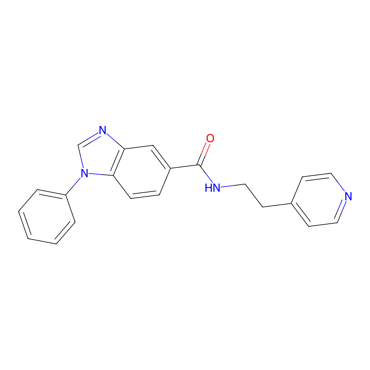 1-phenyl-N-(2-(pyridin-4-yl)ethyl)-1H-benzo[d]imidazole-5-carboxamide molecular structure, CAS 1203420-01-2