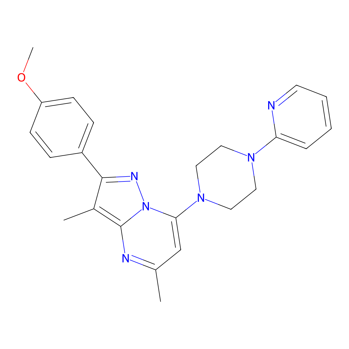2-(4-Methoxyphenyl)-3,5-dimethyl-7-(4-pyridin-2-ylpiperazin-1-yl)pyrazolo[1,5-a]pyrimidine molecular structure, CAS 1203420-18-1