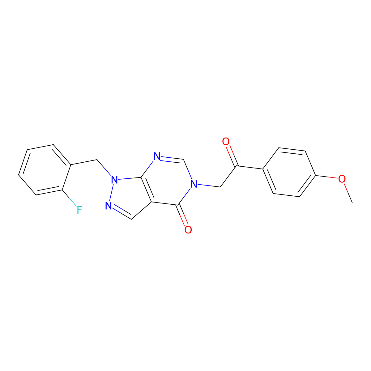 1-(2-fluorobenzyl)-5-(2-(4-methoxyphenyl)-2-oxoethyl)-1H-pyrazolo[3,4-d]pyrimidin-4(5H)-one molecular structure, CAS 1203420-38-5