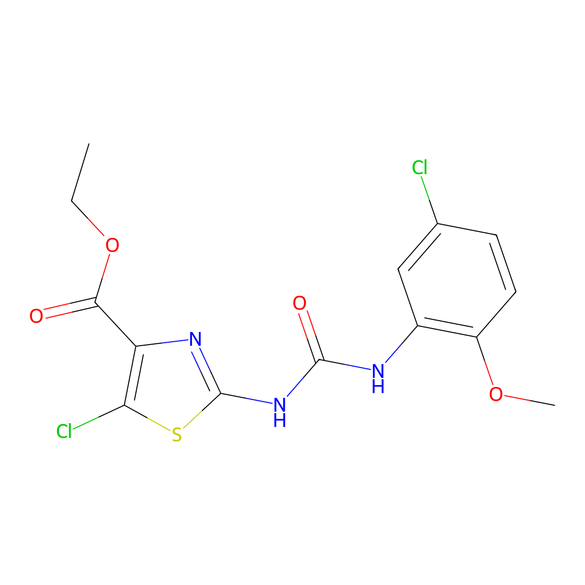 Ethyl 5-chloro-2-(3-(5-chloro-2-methoxyphenyl)ureido)thiazole-4-carboxylate molecular structure, CAS 1203421-59-3