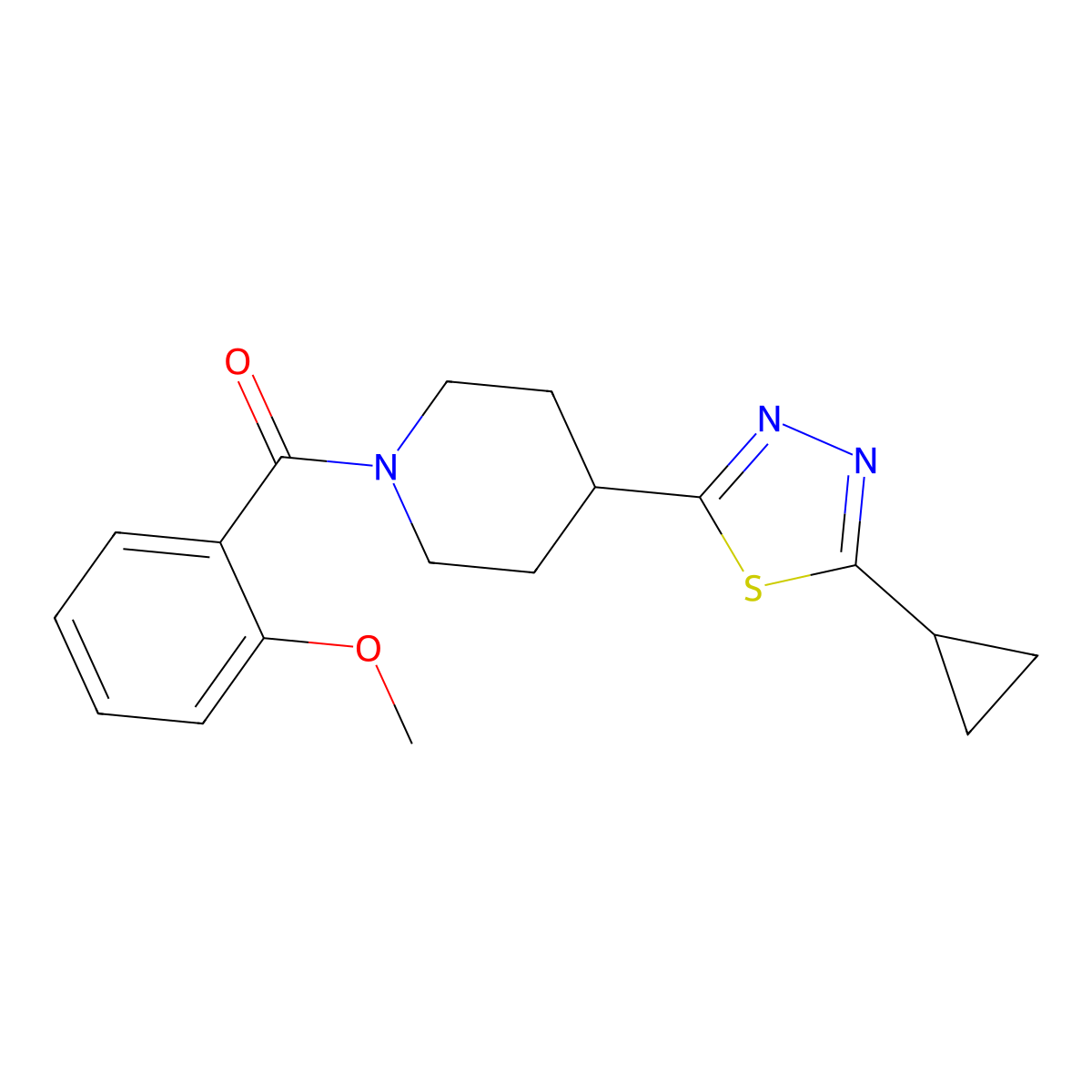 (4-(5-Cyclopropyl-1,3,4-thiadiazol-2-yl)piperidin-1-yl)(2-methoxyphenyl)methanone molecular structure, CAS 1203423-85-1
