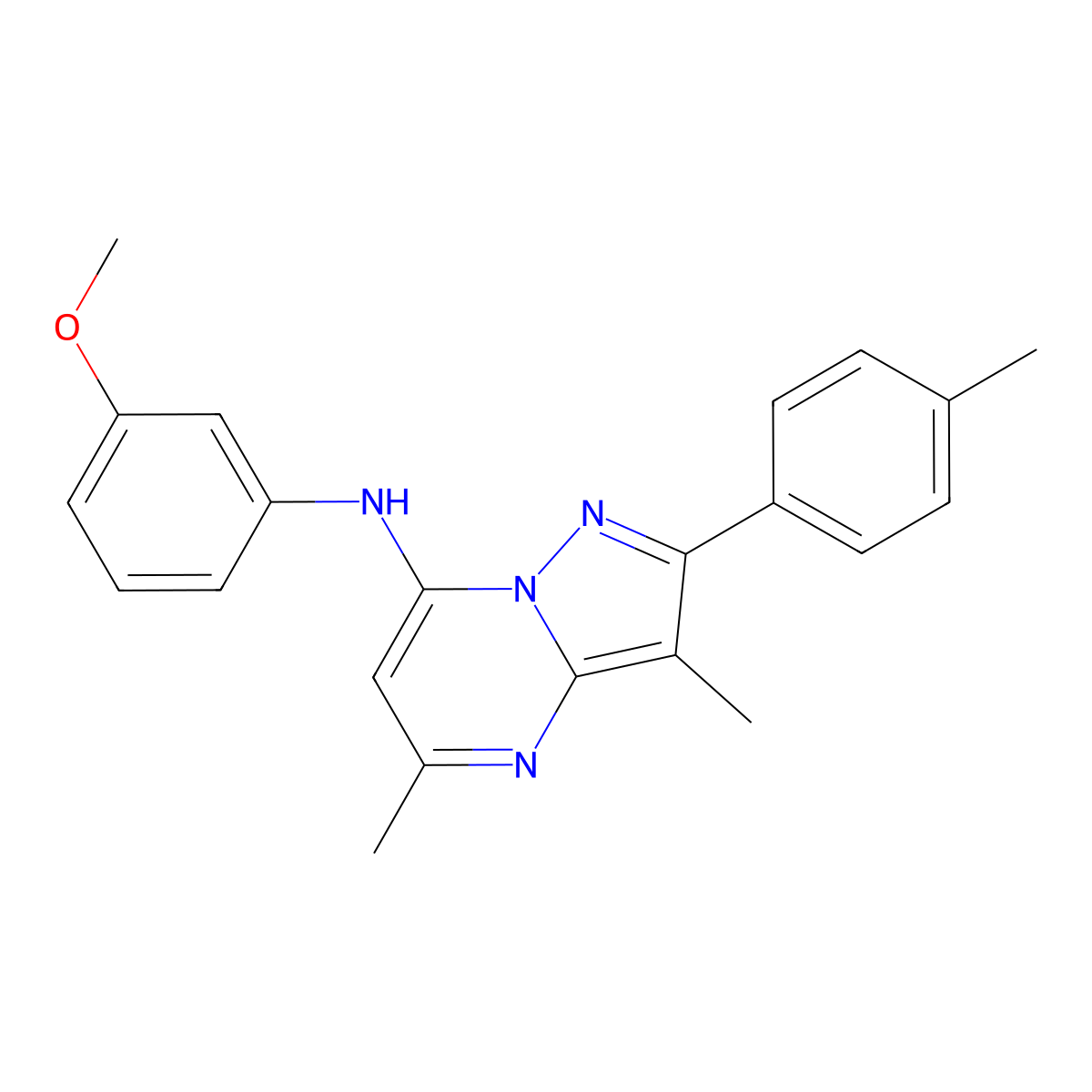 N-(3-methoxyphenyl)-3,5-dimethyl-2-(4-methylphenyl)pyrazolo[1,5-a]pyrimidin-7-amine molecular structure, CAS 1203424-46-7