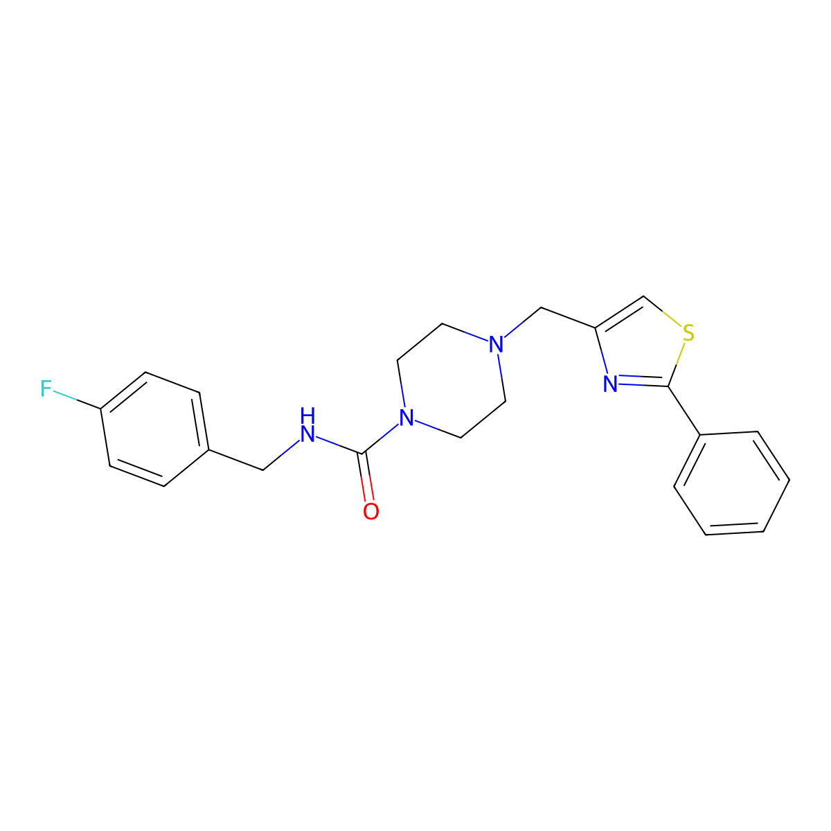 N-[(4-fluorophenyl)methyl]-4-[(2-phenyl-1,3-thiazol-4-yl)methyl]piperazine-1-carboxamide molecular structure, CAS 1203424-48-9