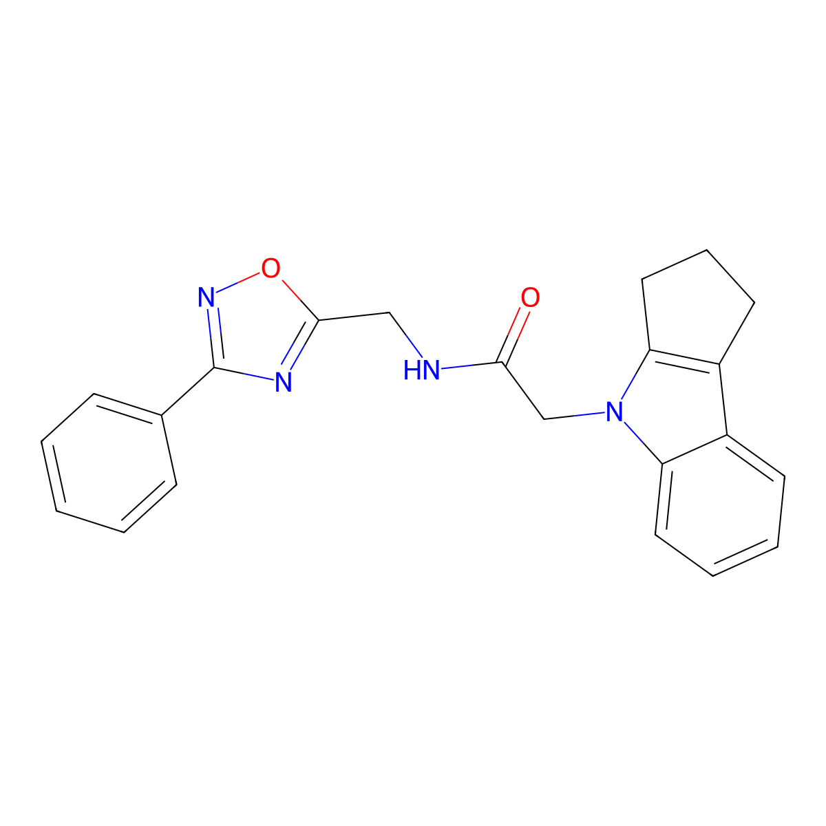 2-(2,3-dihydrocyclopenta[b]indol-4(1H)-yl)-N-((3-phenyl-1,2,4-oxadiazol-5-yl)methyl)acetamide molecular structure, CAS 1203424-52-5