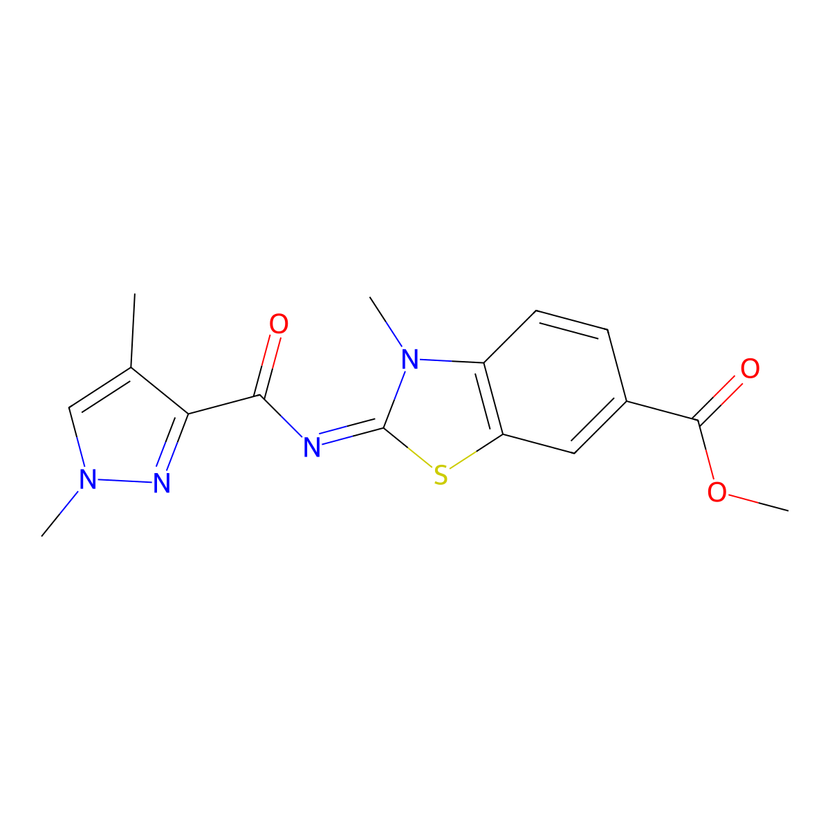 (E)-methyl 2-((1,4-dimethyl-1H-pyrazole-3-carbonyl)imino)-3-methyl-2,3-dihydrobenzo[d]thiazole-6-carboxylate molecular structure, CAS 1203433-42-4