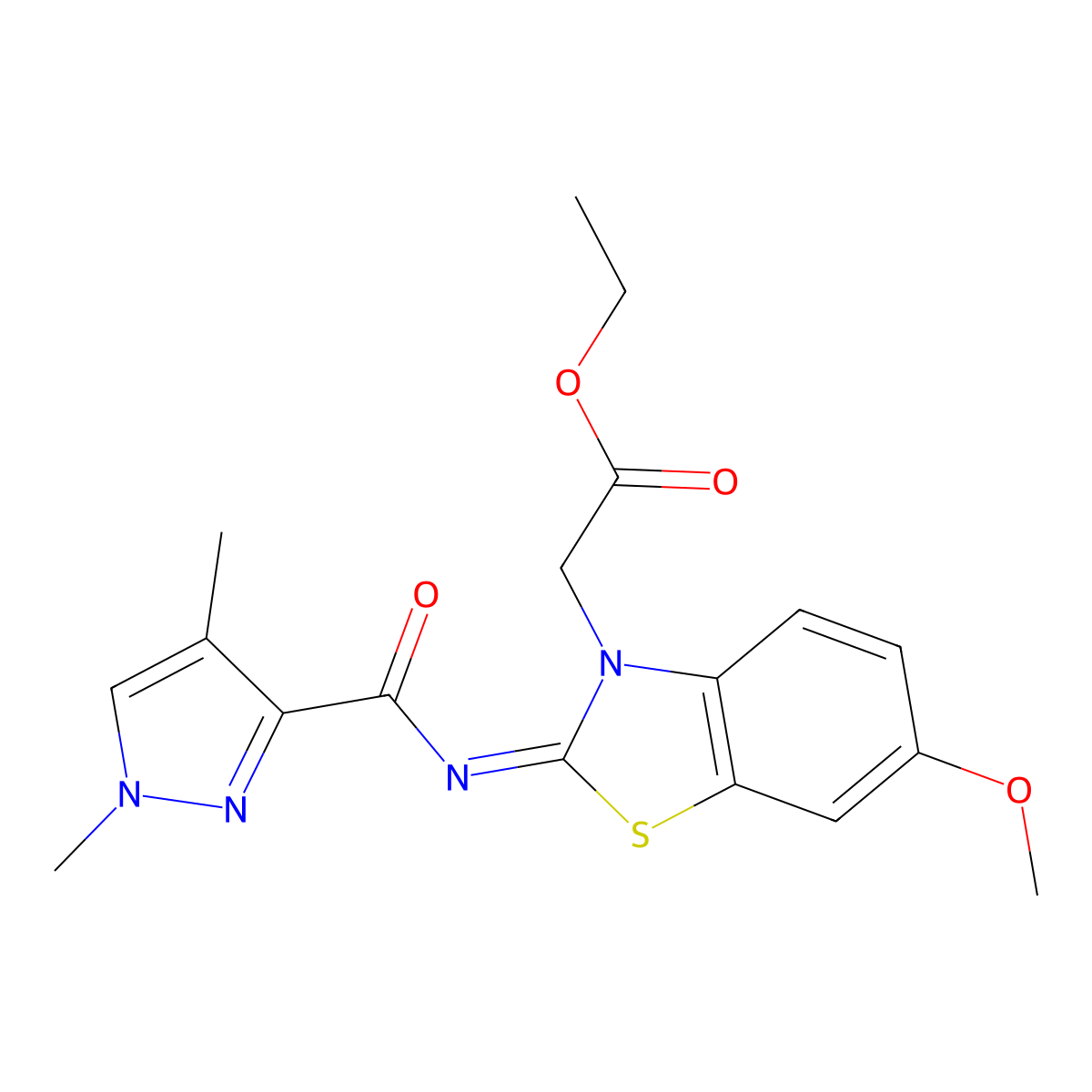 (E)-ethyl 2-(2-((1,4-dimethyl-1H-pyrazole-3-carbonyl)imino)-6-methoxybenzo[d]thiazol-3(2H)-yl)acetate molecular structure, CAS 1203438-41-8
