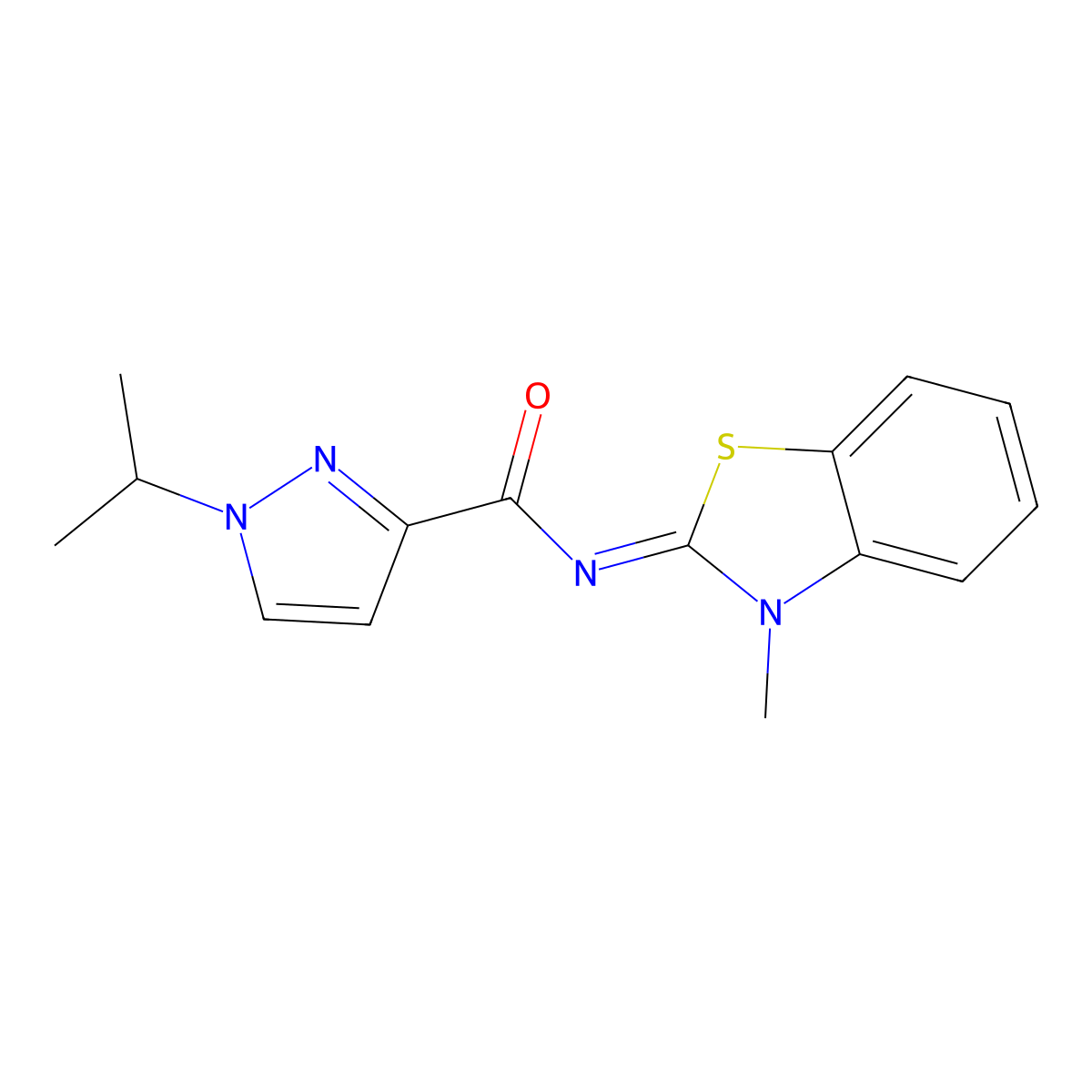 (E)-1-isopropyl-N-(3-methylbenzo[d]thiazol-2(3H)-ylidene)-1H-pyrazole-3-carboxamide molecular structure, CAS 1203439-98-8