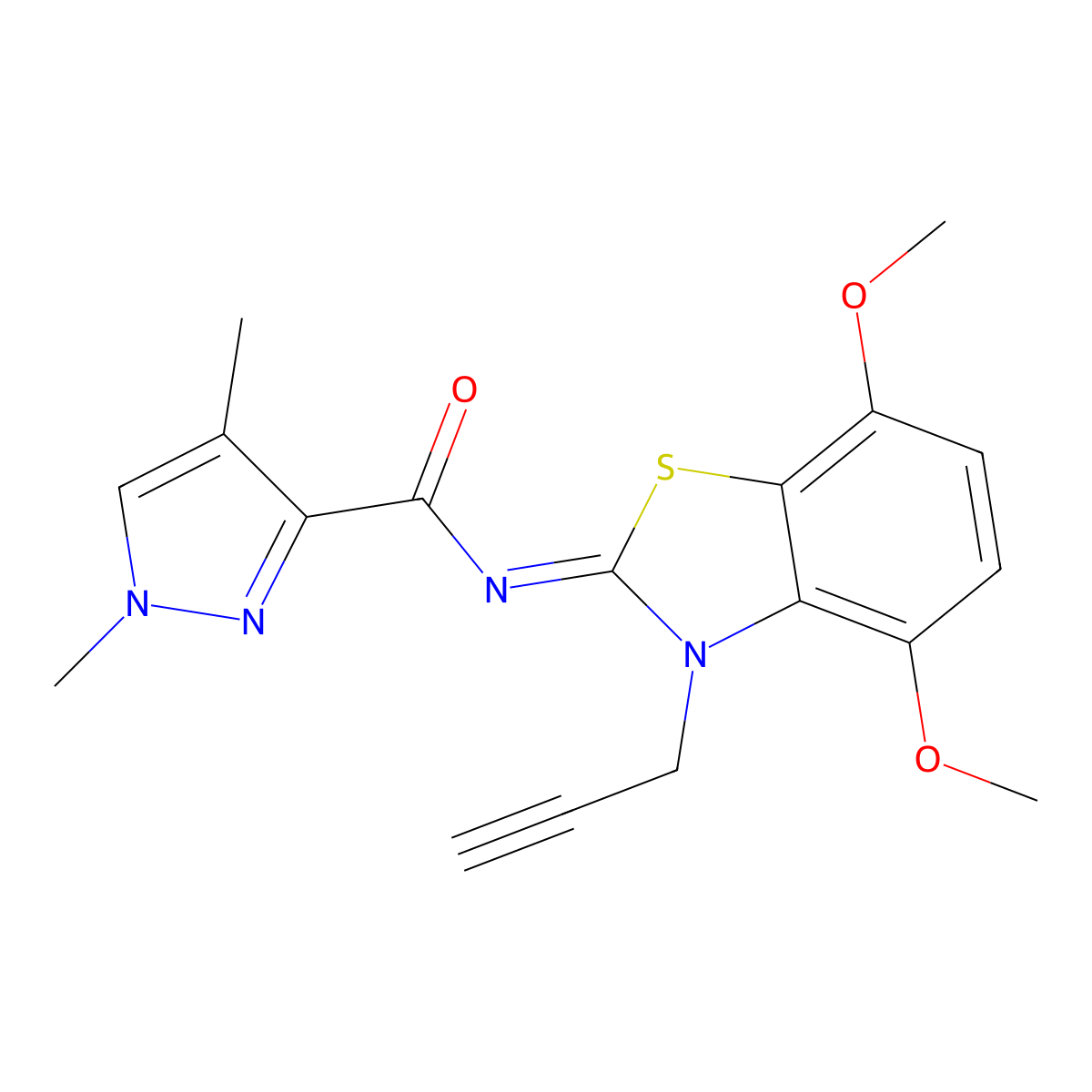 (E)-N-(4,7-dimethoxy-3-(prop-2-yn-1-yl)benzo[d]thiazol-2(3H)-ylidene)-1,4-dimethyl-1H-pyrazole-3-carboxamide molecular structure, CAS 1203440-68-9