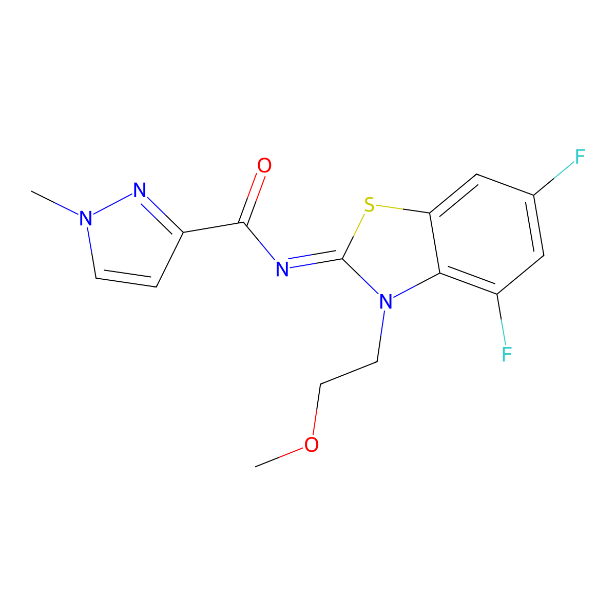(Z)-N-(4,6-difluoro-3-(2-methoxyethyl)benzo[d]thiazol-2(3H)-ylidene)-1-methyl-1H-pyrazole-3-carboxamide molecular structure, CAS 1203442-18-5