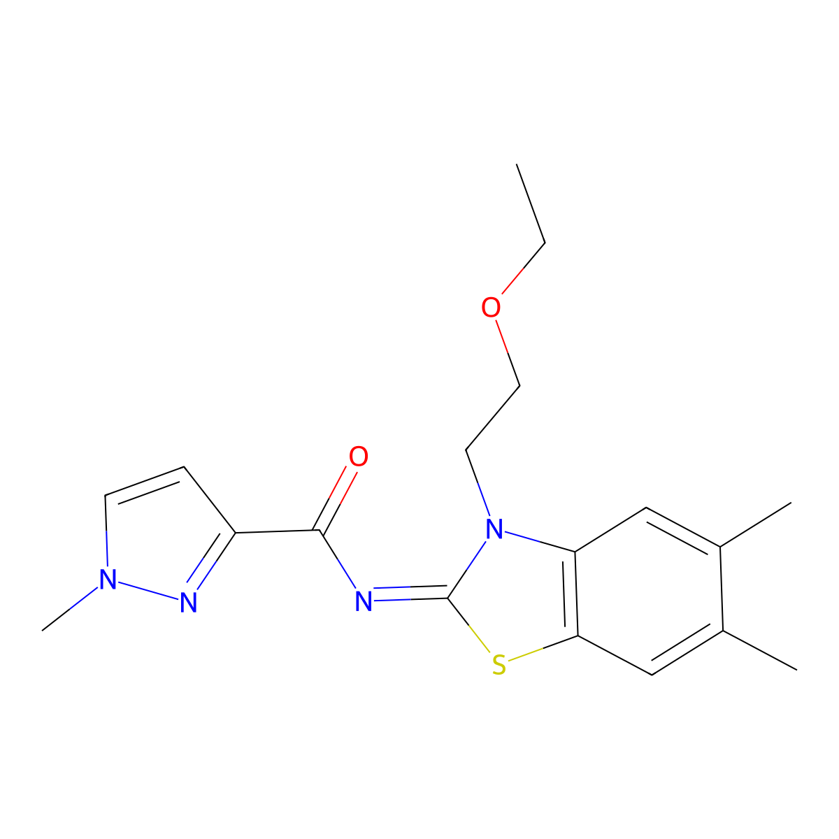 (Z)-N-(3-(2-ethoxyethyl)-5,6-dimethylbenzo[d]thiazol-2(3H)-ylidene)-1-methyl-1H-pyrazole-3-carboxamide molecular structure, CAS 1203444-86-3