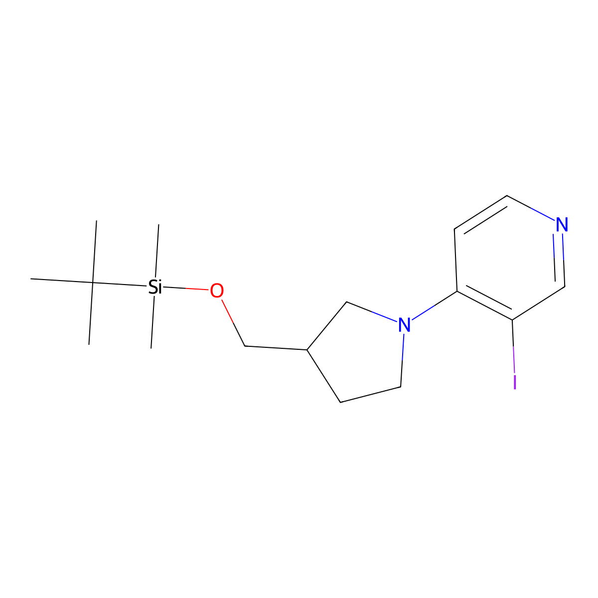 4-(3-((Tert-butyldimethylsilyloxy)methyl)-pyrrolidin-1-YL)-3-iodopyridine molecular structure, CAS 1203498-95-6