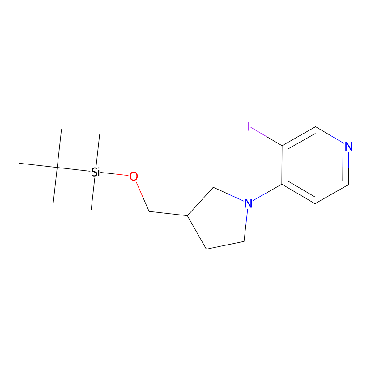 4-(3-((Tert-butyldimethylsilyloxy)methyl)-pyrrolidin-1-YL)-3-iodopyridine molecular structure, CAS 1203498-95-6
