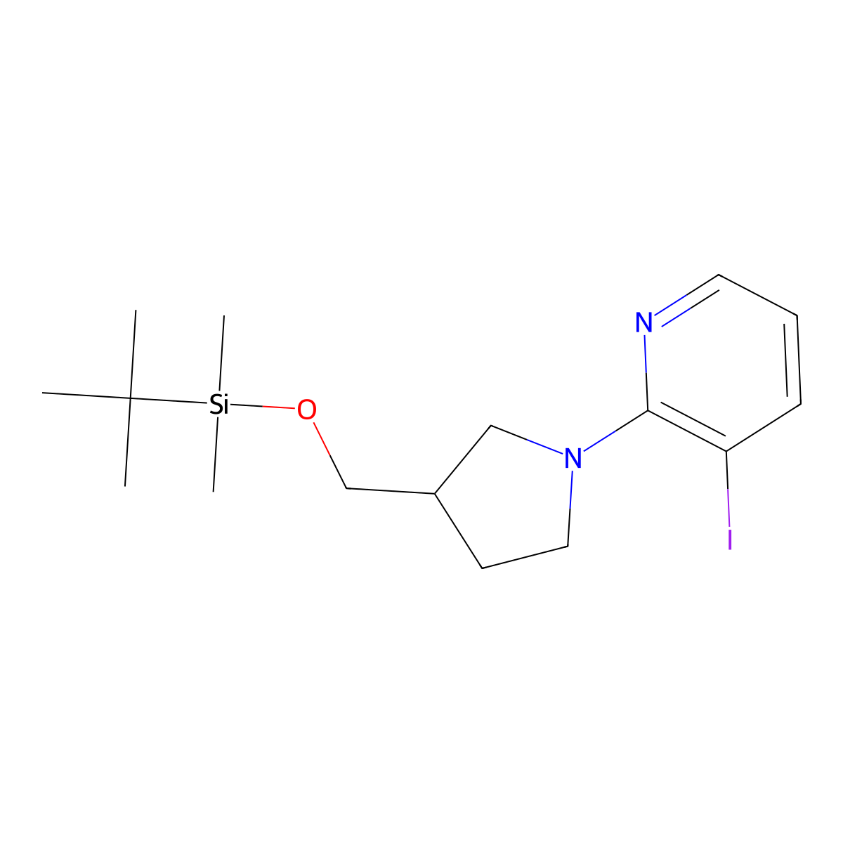 2-(3-((Tert-butyldimethylsilyloxy)methyl)-pyrrolidin-1-YL)-3-iodopyridine molecular structure, CAS 1203499-01-7