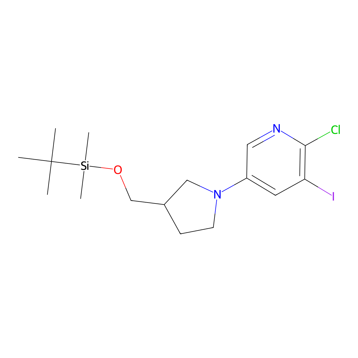 5-(3-((Tert-butyldimethylsilyloxy)methyl)-pyrrolidin-1-YL)-2-chloro-3-iodopyridine molecular structure, CAS 1203499-04-0