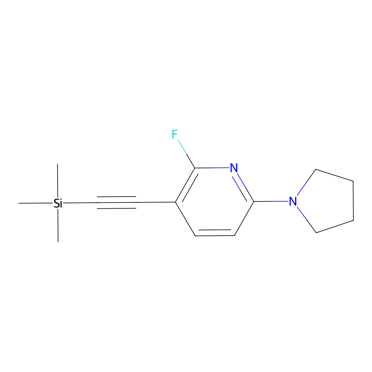 2-Fluoro-6-(pyrrolidin-1-YL)-3-((trimethylsilyl)-ethynyl)pyridine molecular structure, CAS 1203499-05-1
