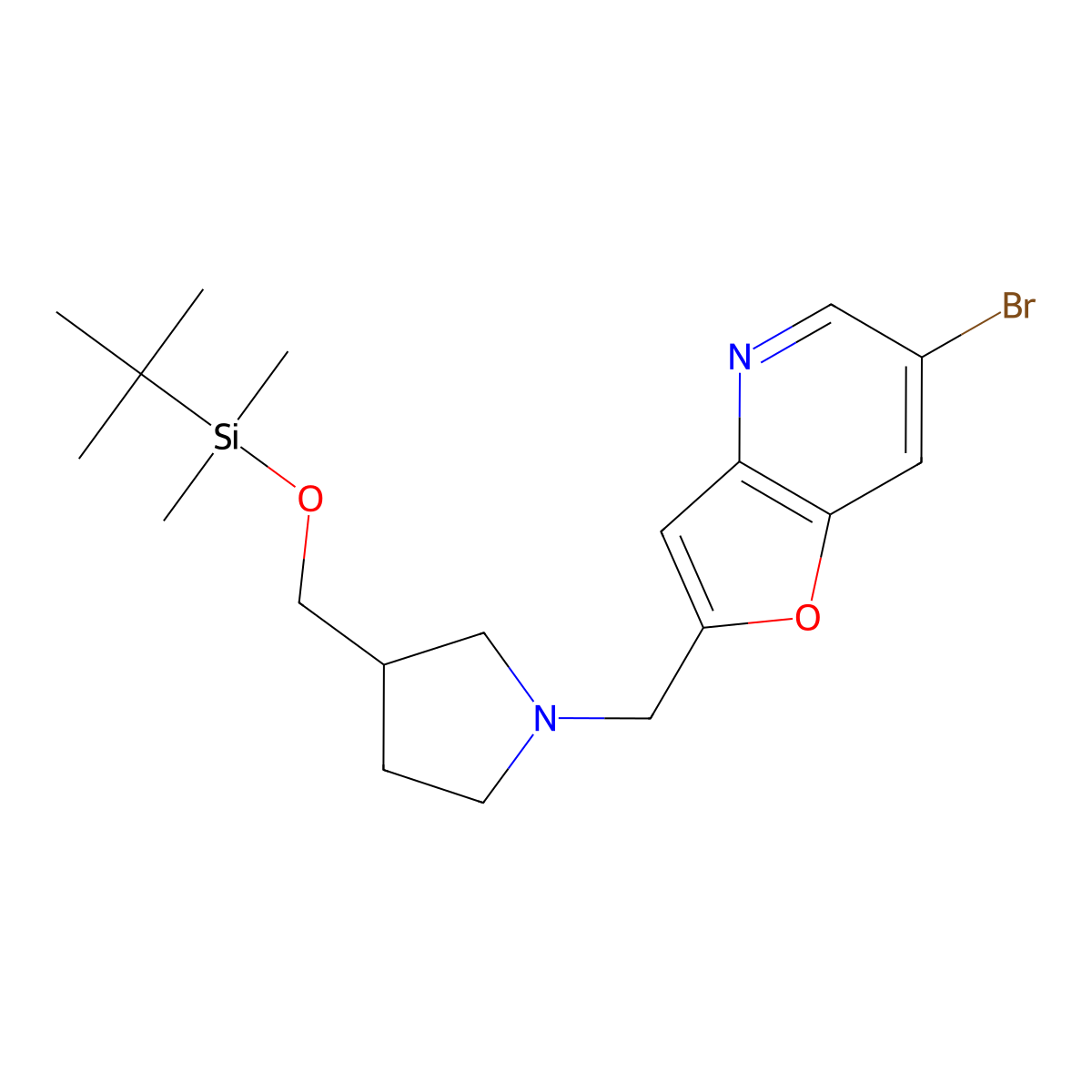 6-Bromo-2-((3-((tert-butyldimethylsilyloxy)methyl)pyrrolidin-1-yl)methyl)furo[3,2-b]pyridine molecular structure, CAS 1203499-06-2