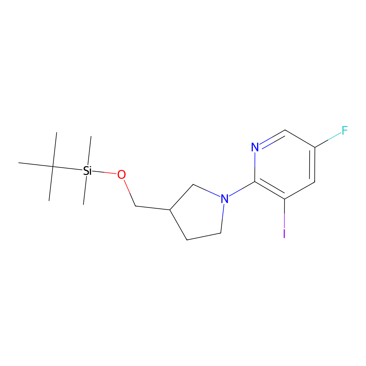 2-(3-((Tert-butyldimethylsilyloxy)methyl)-pyrrolidin-1-YL)-5-fluoro-3-iodopyridine molecular structure, CAS 1203499-14-2