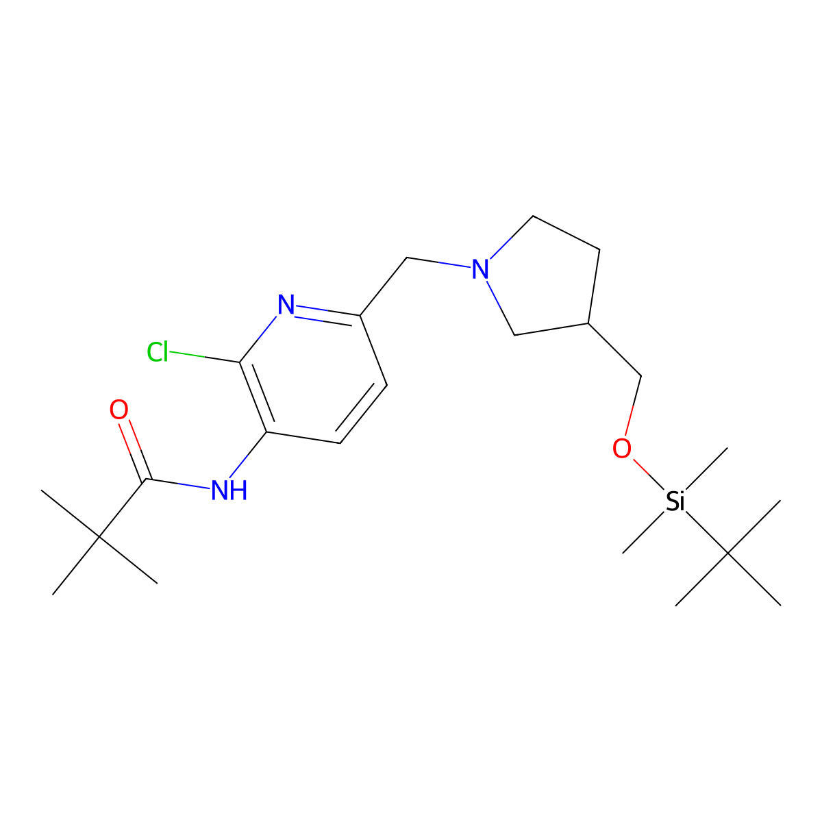 N-(6-((3-((tert-Butyldimethylsilyloxy)methyl)pyrrolidin-1-yl)methyl)-2-chloropyridin-3-yl)pivalamide molecular structure, CAS 1203499-53-9