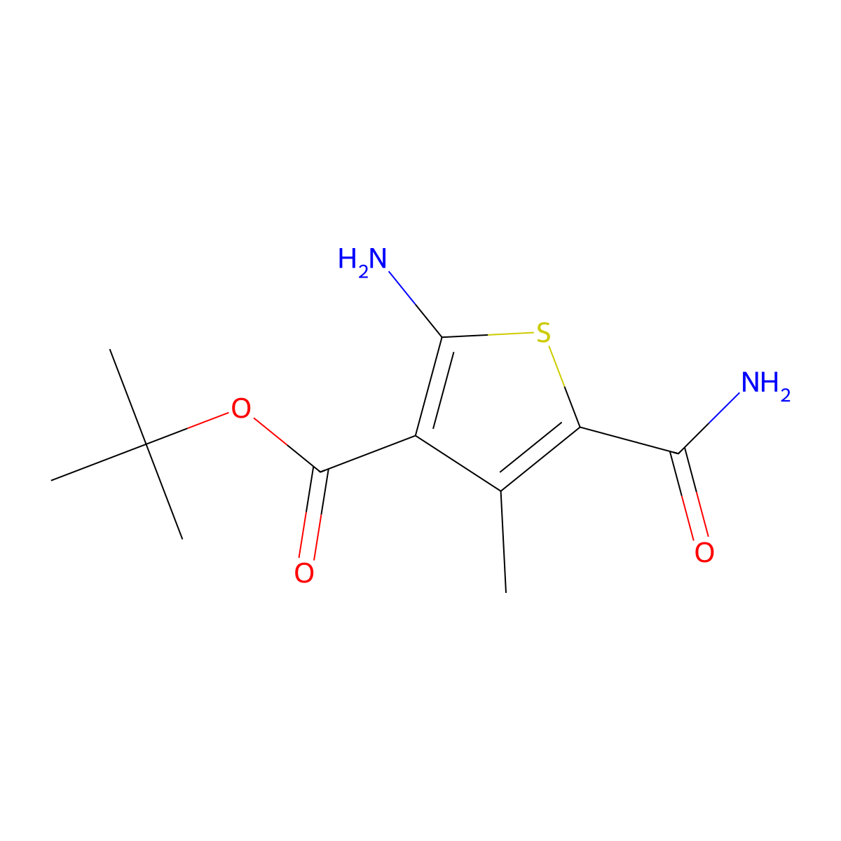 Tert-butyl 2-amino-5-carbamoyl-4-methylthiophene-3-carboxylate molecular structure, CAS 1203509-14-1