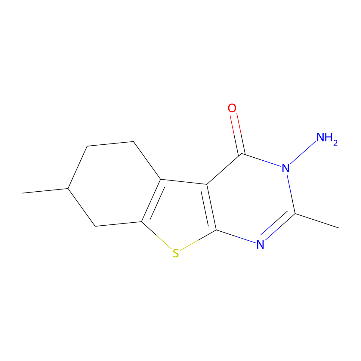 Benzothieno(2,3-d)pyrimidin-4(3H)-one, 5,6,7,8-tetrahydro-3-amino-2,7-dimethyl- molecular structure, CAS 120354-21-4