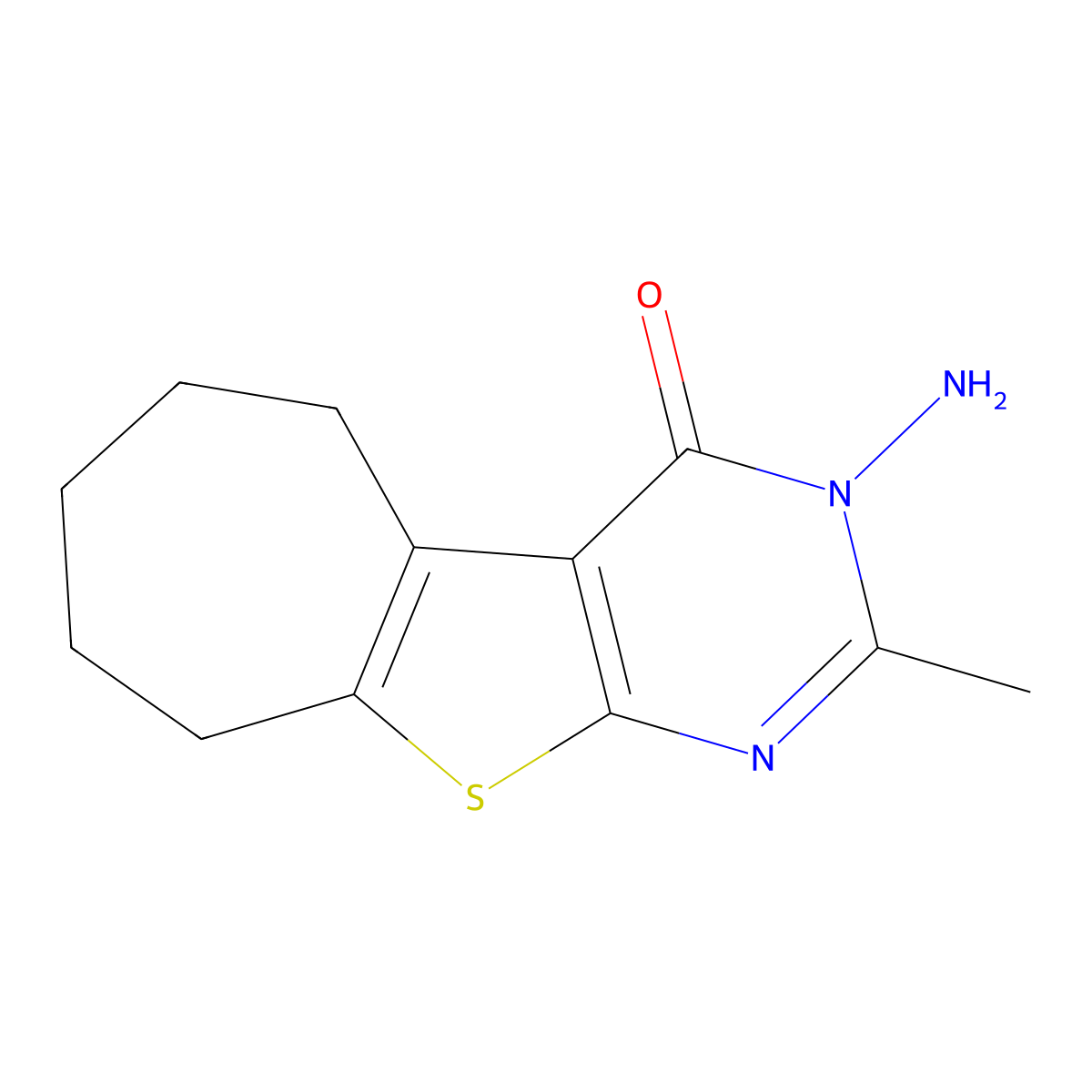 3-Amino-3,5,6,7,8,9-hexahydro-2-methyl-4H-cyclohepta(4,5)thieno(2,3-d)pyrimidin-4-one molecular structure, CAS 120354-22-5