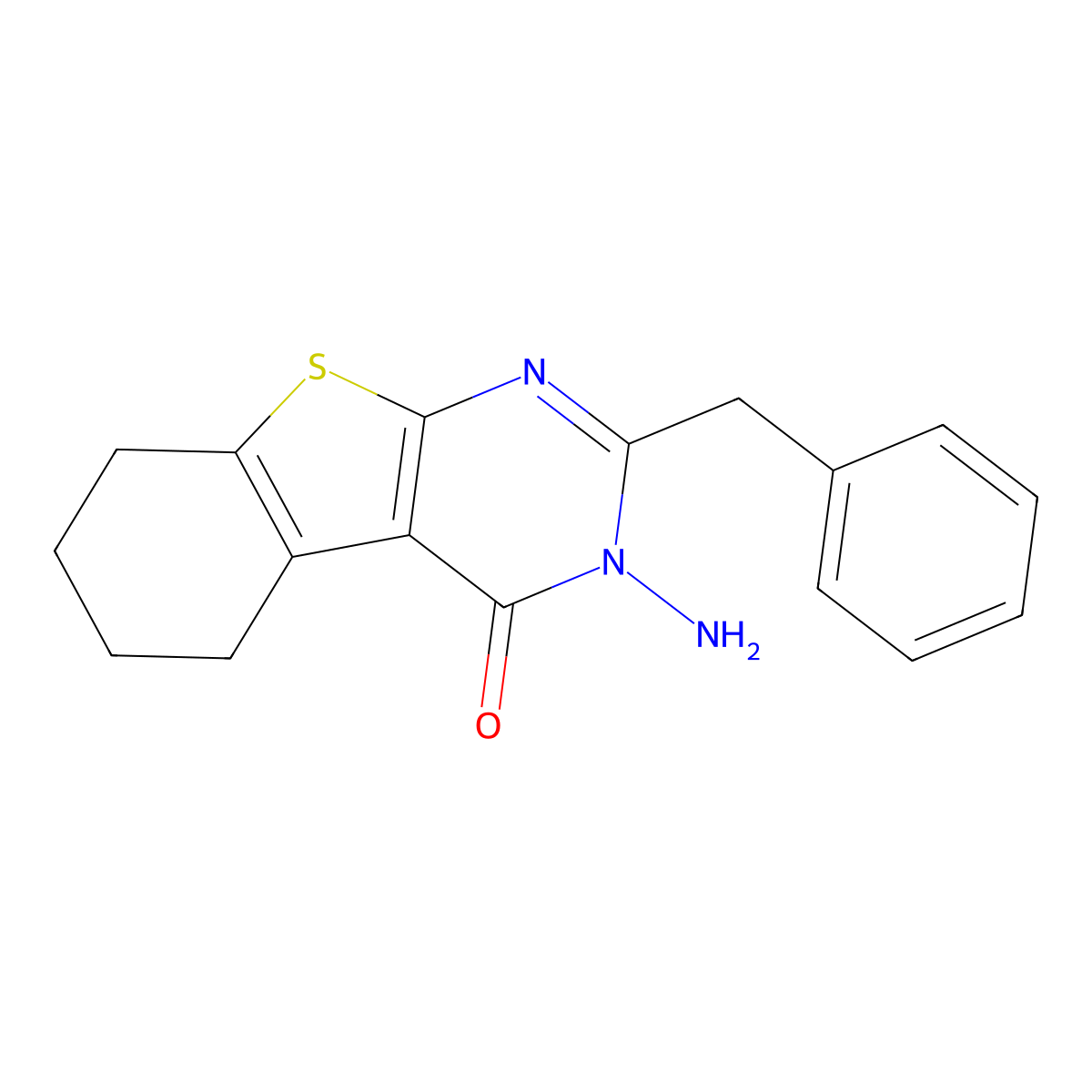 (1)Benzothieno(2,3-d)pyrimidin-4(3H)-one, 5,6,7,8-tetrahydro-3-amino-2-(phenylmethyl)- molecular structure, CAS 120354-24-7
