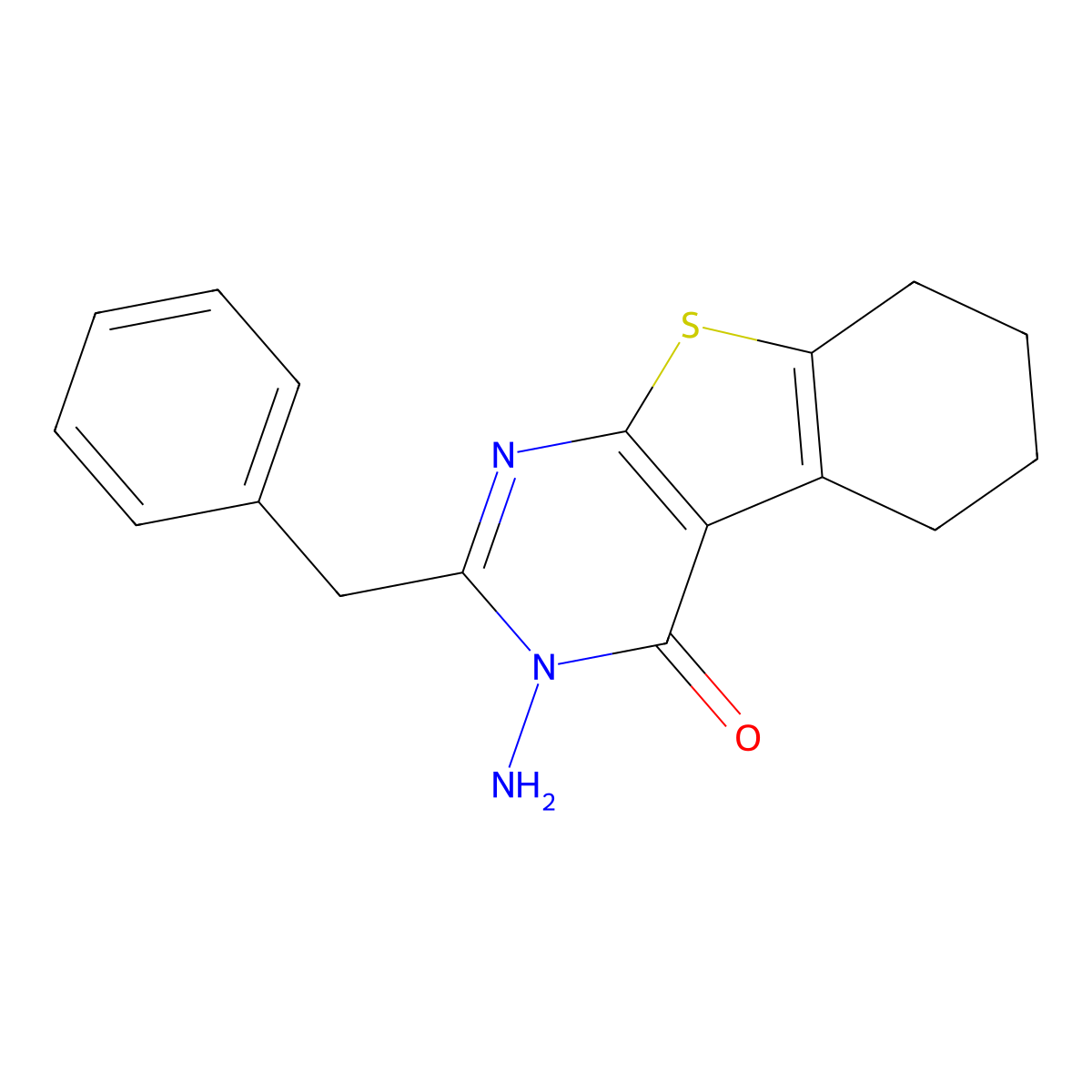 (1)Benzothieno(2,3-d)pyrimidin-4(3H)-one, 5,6,7,8-tetrahydro-3-amino-2-(phenylmethyl)- molecular structure, CAS 120354-24-7