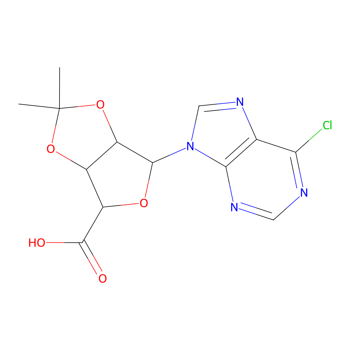 (3aS,4S,6R,6aR)-6-(6-Chloro-purin-9-yl)-2,2-dimethyl-tetrahydro-furo[3,4-d][1,3]dioxole-4-carboxylic acid molecular structure, CAS 120355-42-2