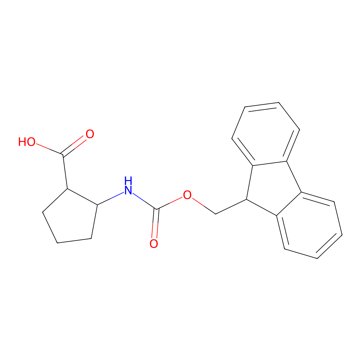 cis-2-((((9H-Fluoren-9-yl)methoxy)carbonyl)amino)cyclopentanecarboxylic acid molecular structure, CAS 1203556-26-6