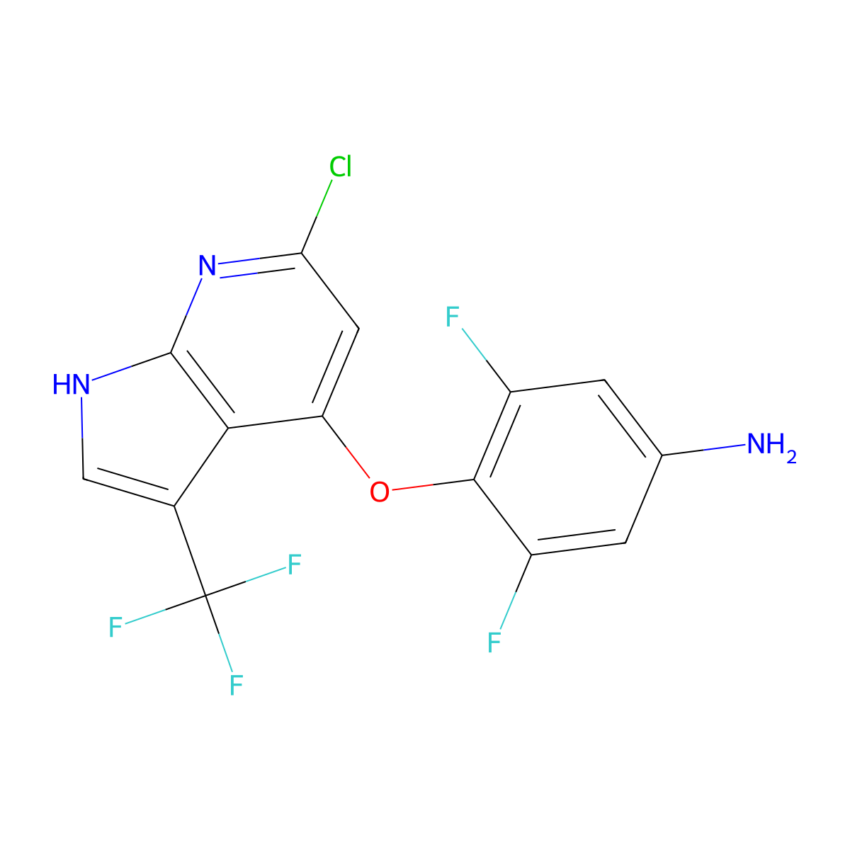 4-((6-Chloro-3-(trifluoromethyl)-1H-pyrrolo[2,3-b]pyridin-4-yl)oxy)-3,5-difluoroaniline molecular structure, CAS 1203656-90-9