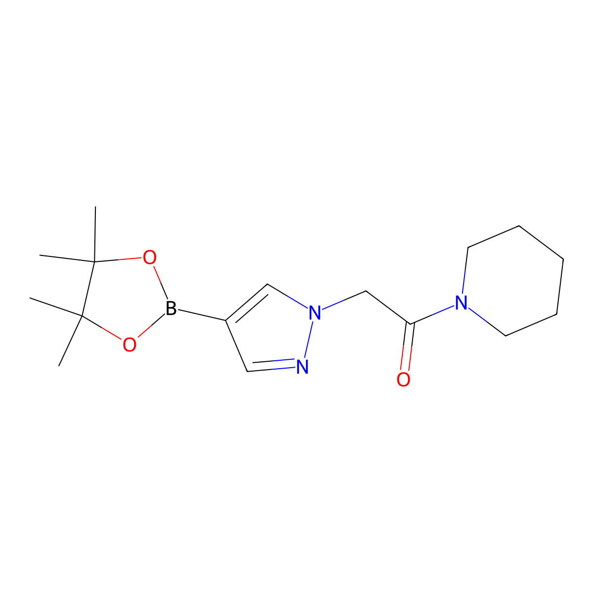 1-(piperidin-1-yl)-2-(4-(4,4,5,5-tetramethyl-1,3,2-dioxaborolan-2-yl)-1H-pyrazol-1-yl)ethanone molecular structure, CAS 1203671-47-9