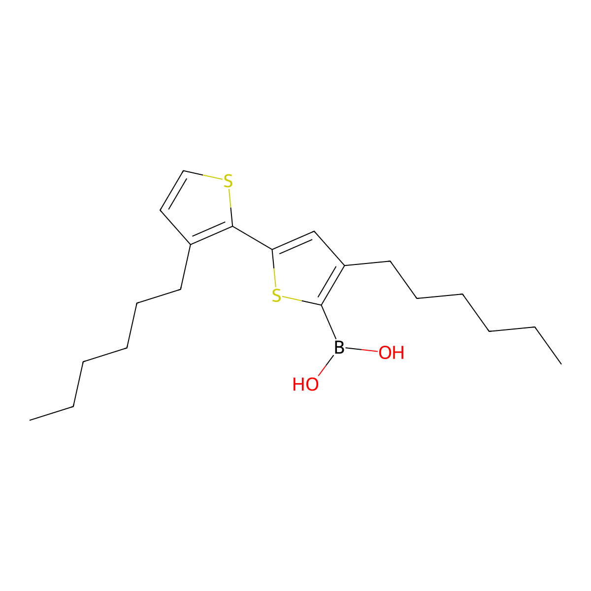 (3',4-Dihexyl-[2,2'-bithiophen]-5-yl)boronic acid molecular structure, CAS 1203680-98-1