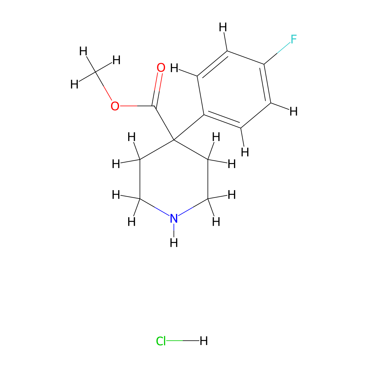 Methyl 4-(4-fluorophenyl)piperidine-4-carboxylate hydrochloride molecular structure, CAS 1203682-34-1