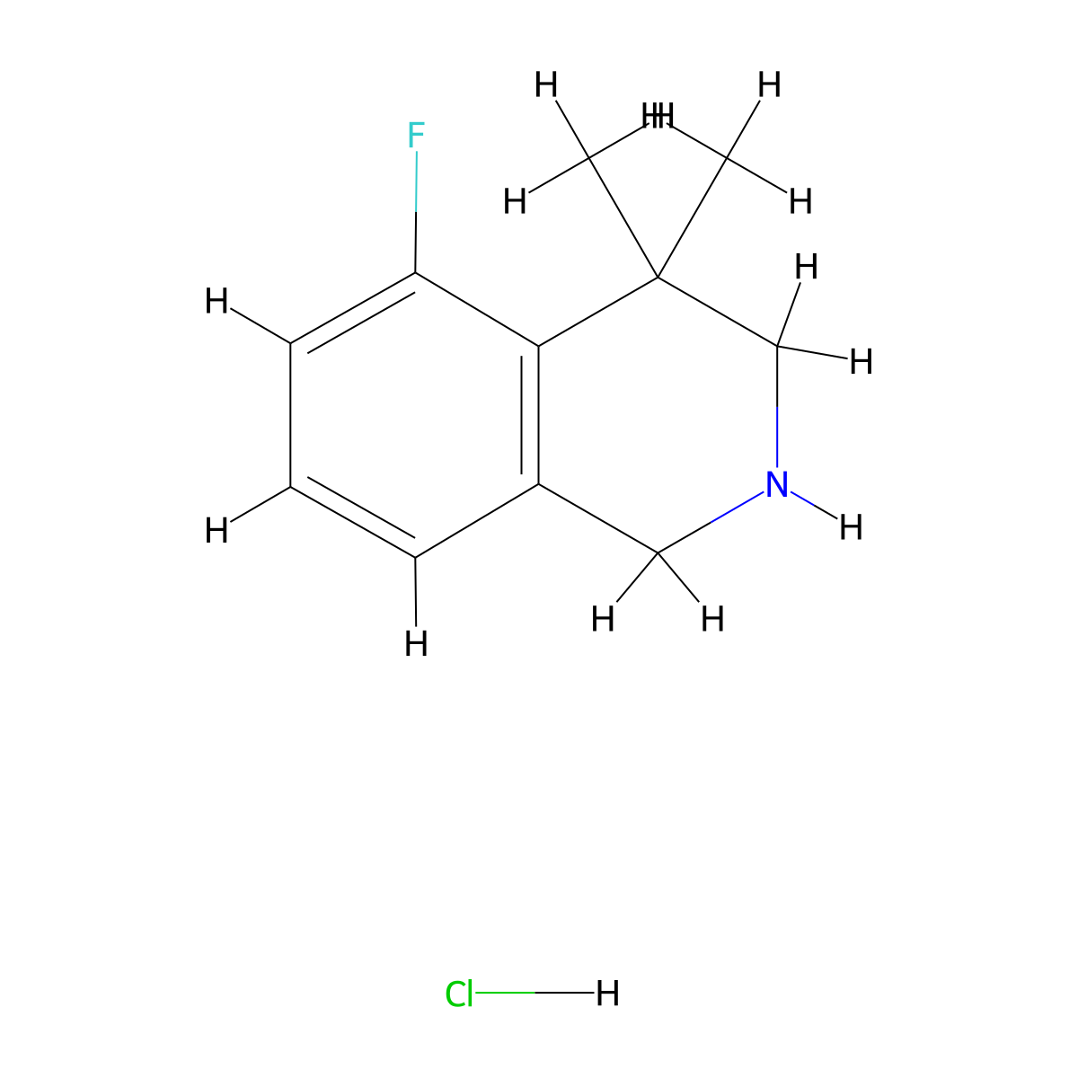 5-Fluoro-4,4-dimethyl-1,2,3,4-tetrahydroisoquinoline hydrochloride molecular structure, CAS 1203682-36-3