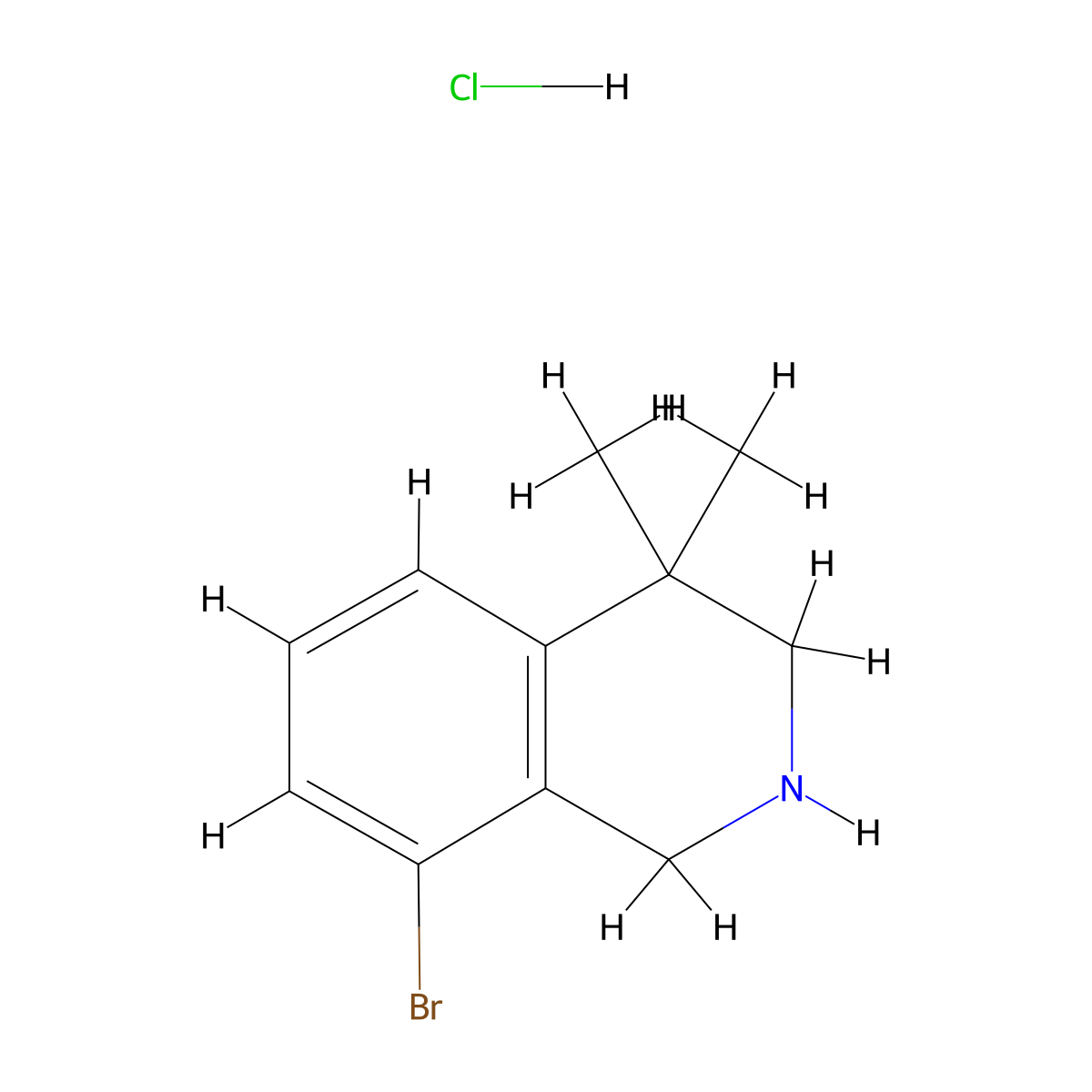 8-Bromo-4,4-dimethyl-1,2,3,4-tetrahydroisoquinoline hydrochloride molecular structure, CAS 1203682-59-0