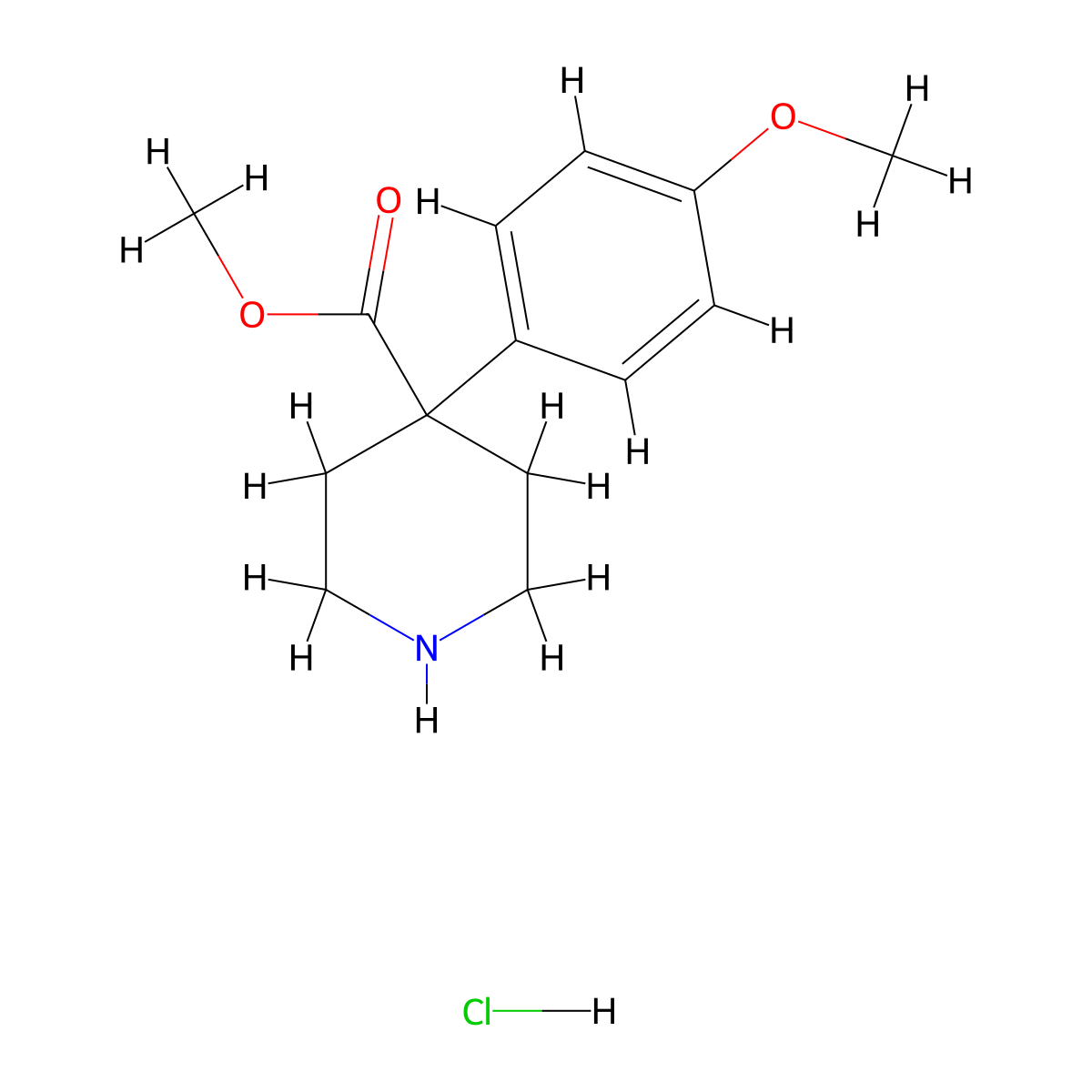 Methyl 4-(4-methoxyphenyl)piperidine-4-carboxylate hydrochloride molecular structure, CAS 1203682-61-4