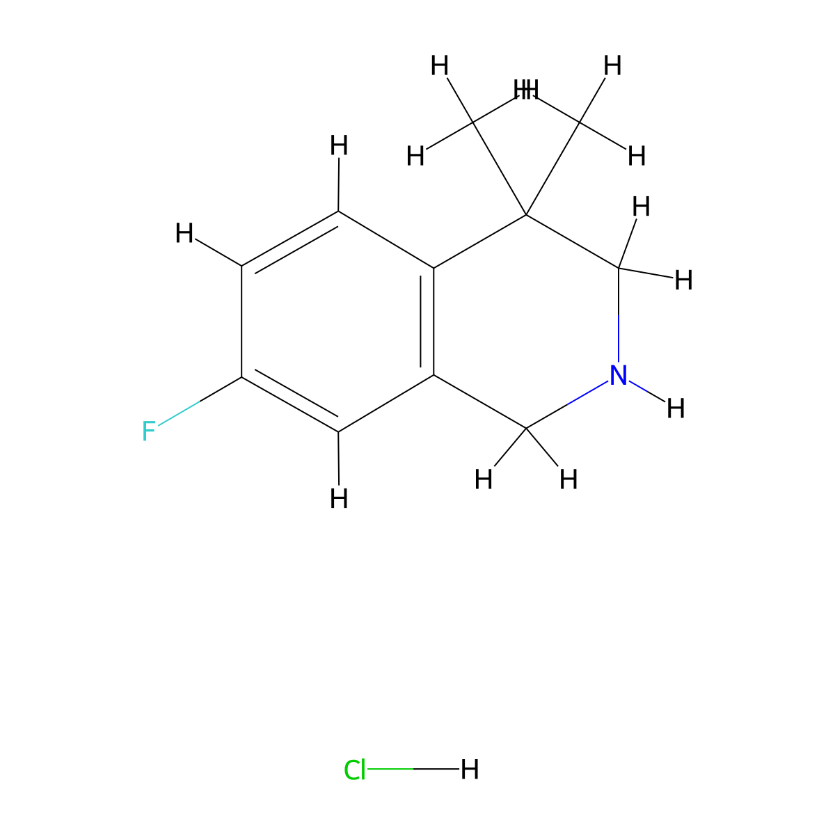 7-Fluoro-4,4-dimethyl-1,2,3,4-tetrahydroisoquinoline hydrochloride molecular structure, CAS 1203682-76-1