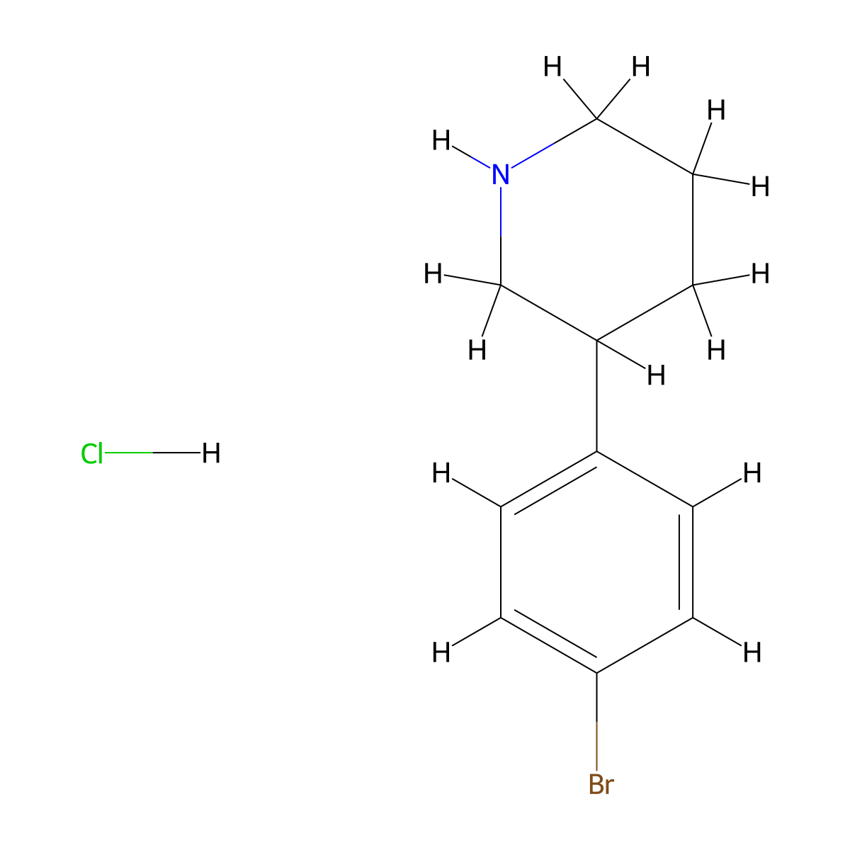 3-(4-Bromophenyl)piperidine hydrochloride molecular structure, CAS 1203683-26-4