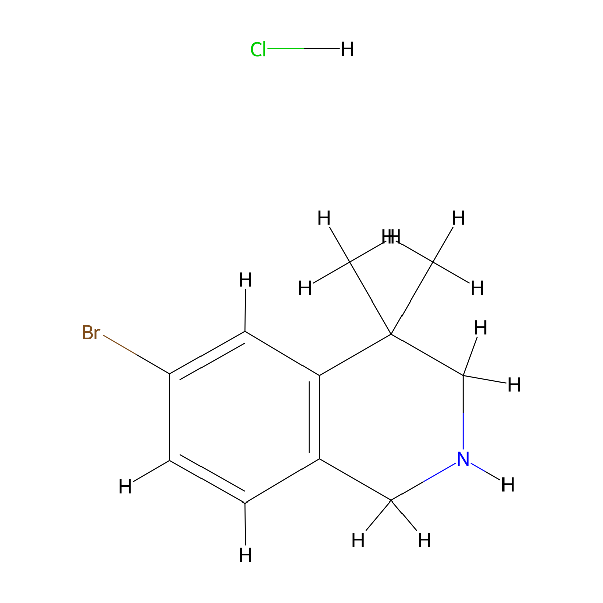 6-Bromo-4,4-dimethyl-1,2,3,4-tetrahydroisoquinoline hydrochloride molecular structure, CAS 1203684-61-0