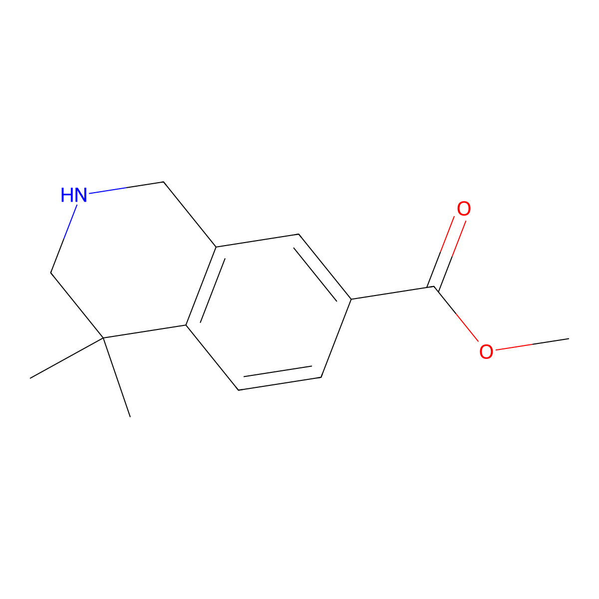 Methyl 4,4-dimethyl-1,2,3,4-tetrahydroisoquinoline-7-carboxylate molecular structure, CAS 1203684-64-3